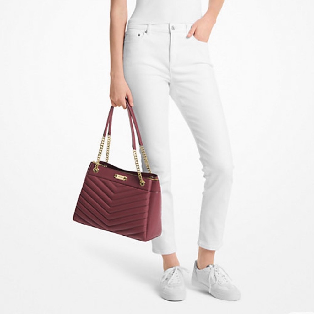 Michael Kors Whitney Medium Chain Shoulder Bag or Tote Bag, in dark burgundy.